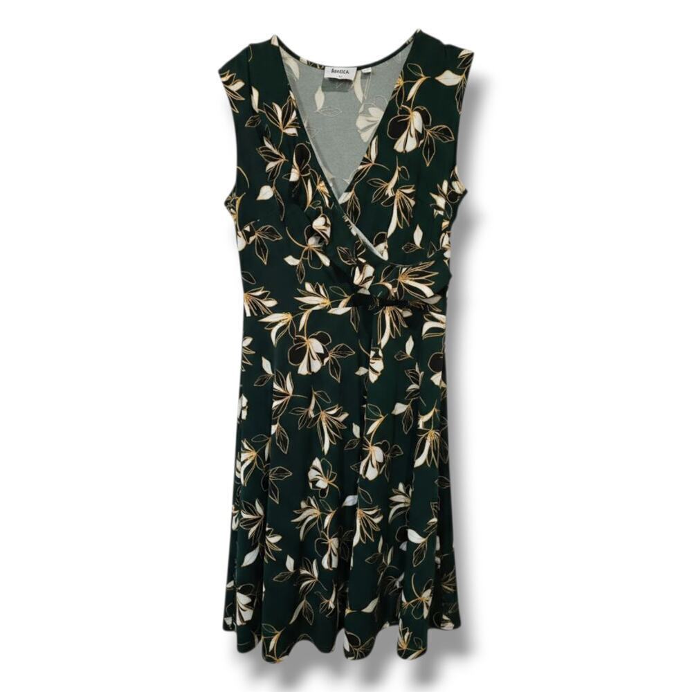 Leota Women’s Green Floral Sleeveless Faux Wrap Dress – Petite Medium